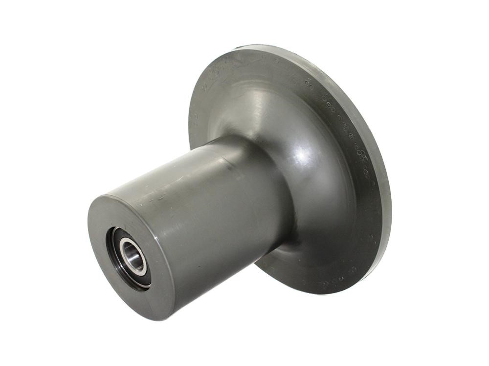 Flange roller nylon 195x150x90mm (for pipe 51mm) with bearings, axle 20mm