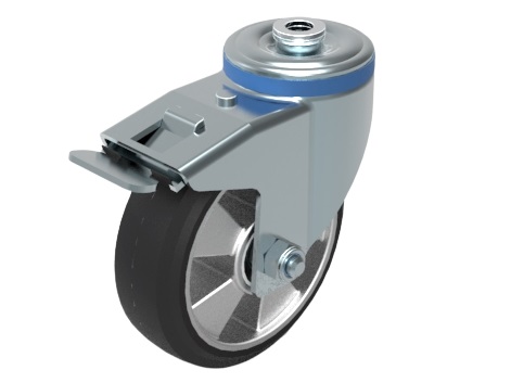 Swivel castor 125x40mm 1-hole M12 + brake